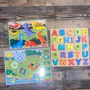 Melissa & Doug Colorful dinosaur and animals wooden puzzle lot